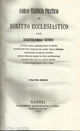 Corso Di Diritto Ecclesiastico Bartolomeo Guida Napoli 1859