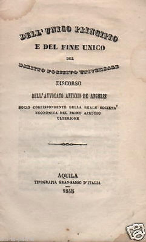 De Angelis, Diritto Positivo Universale, L'Aquila, 1848, Prima Edizione