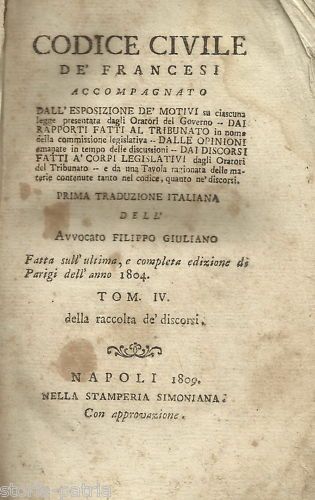 Codice Civile Francese 1809 Napoli Giuliano Tomo IV Giurisprudenza