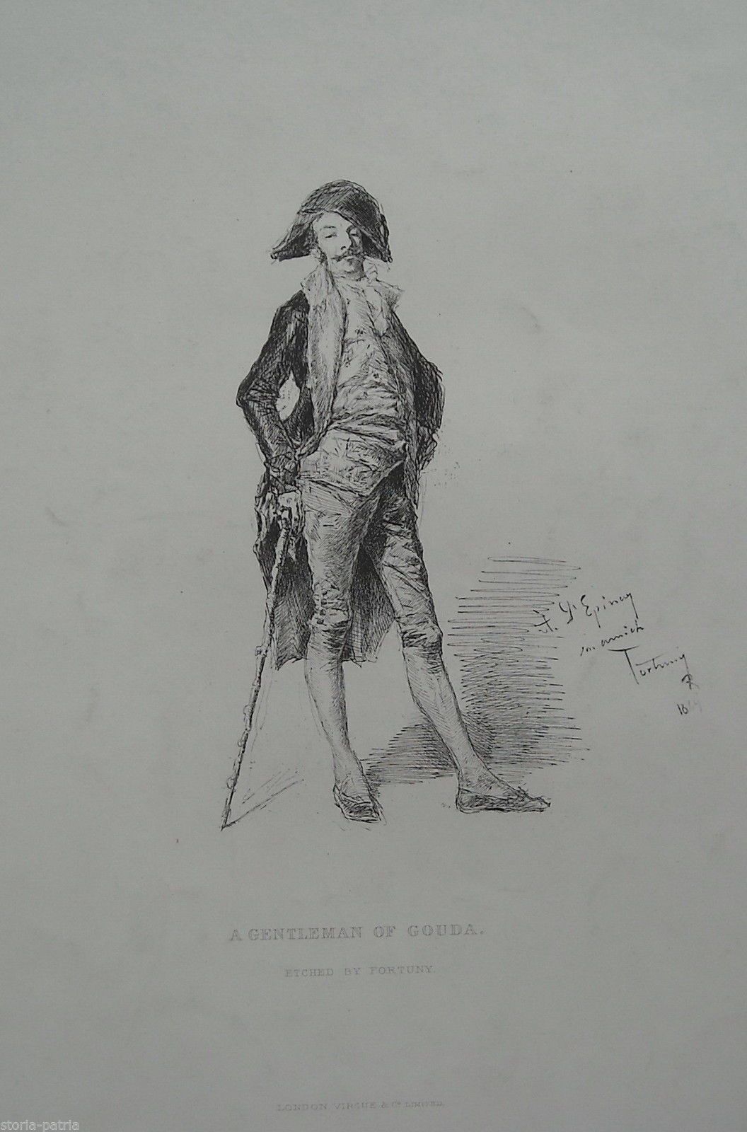 Stampa Antica Mariano Fortuny, Ritratto Di Un Gentiluomo Di Gouda, 1880 Circa