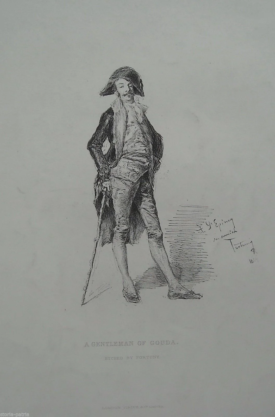 Stampa Antica Mariano Fortuny, Ritratto di un Gentiluomo di Gouda, 1880 Circa