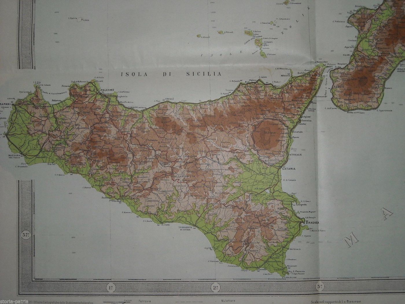 Mappa Antica Sicilia E Calabria 1921, Carta Ipsometrica d'Italia