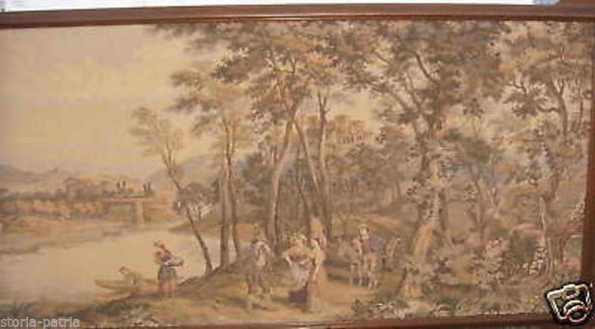 Grande Arazzo In Tessuto Con Paesaggio Bucolico E Cornice, 110x210 Cm