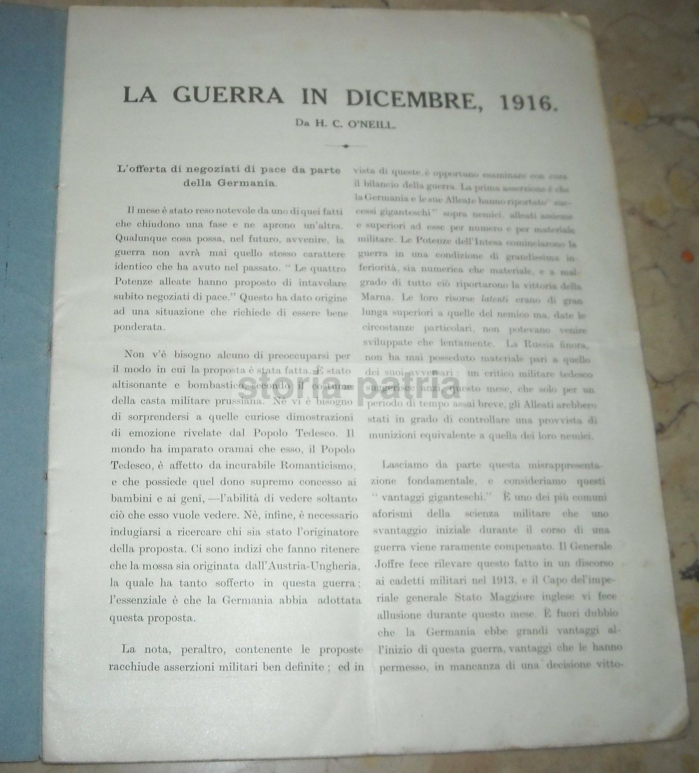 La Guerra In Dicembre 1916. Resoconto Storico Con Mappa Ripiegata