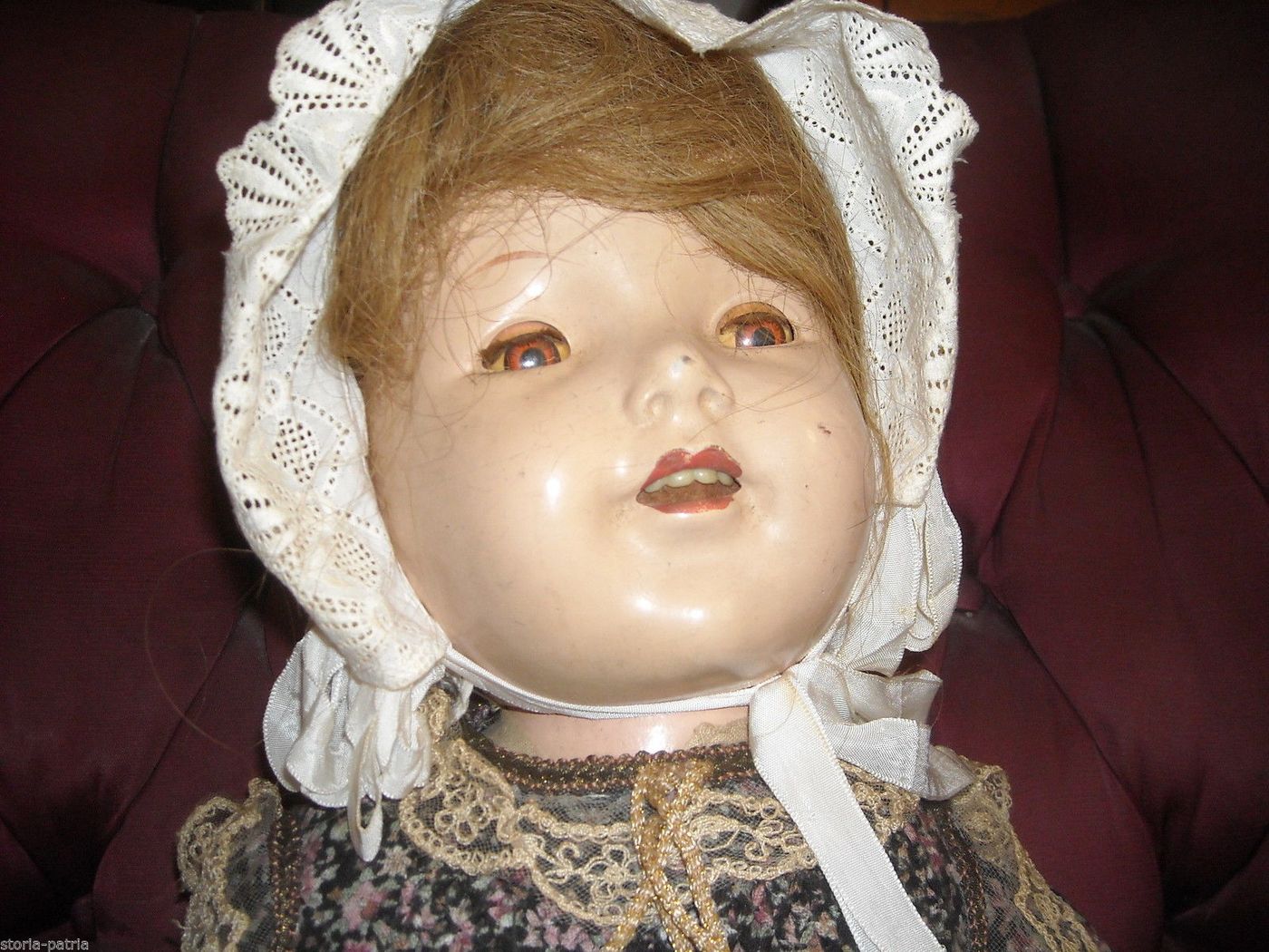 Antica Bambola d'Epoca Con Vestito E Cuffia, Anni '20, Cm 70