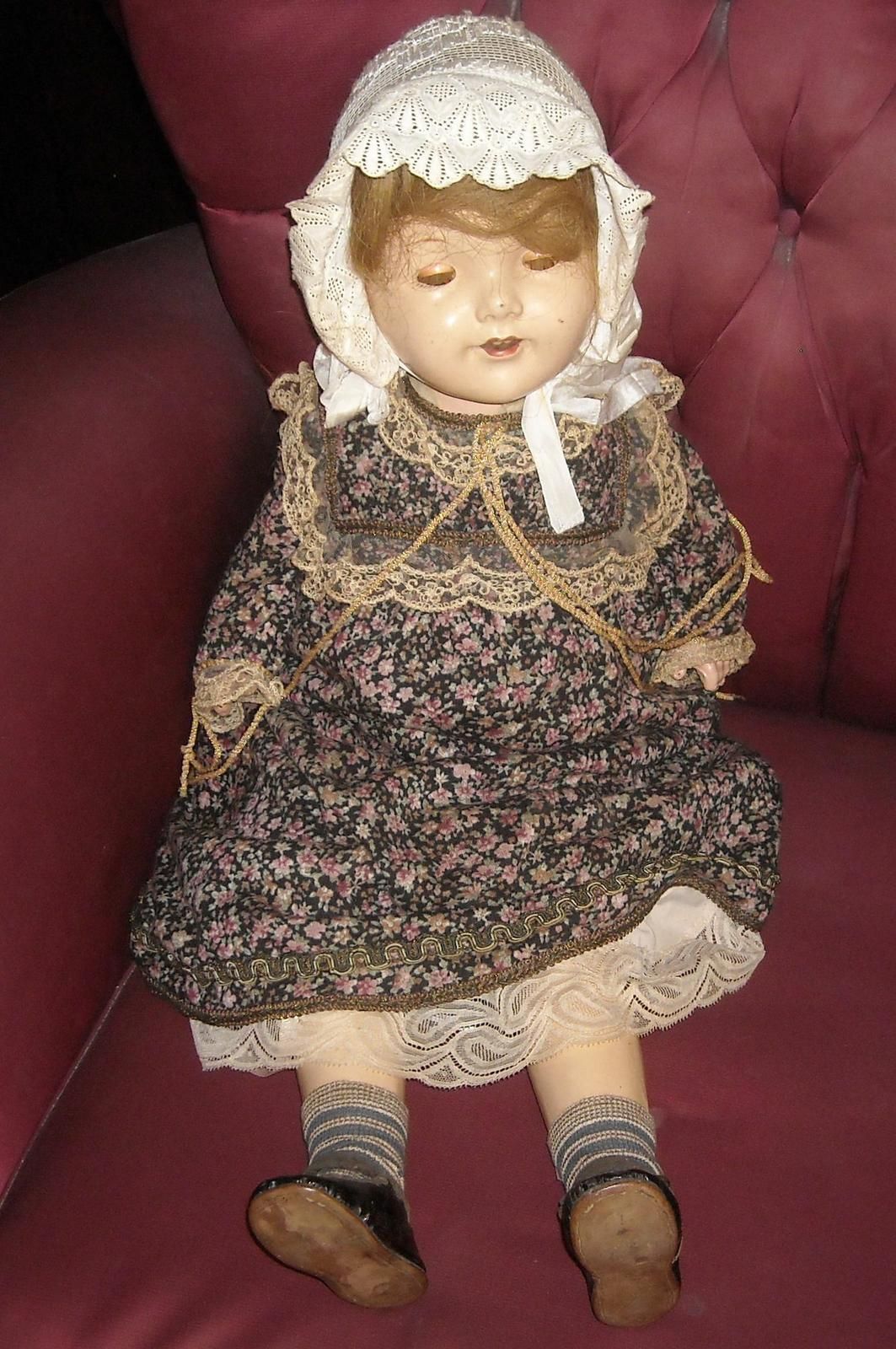 Antica Bambola d'Epoca Con Vestito E Cuffia, Anni '20, Cm 70