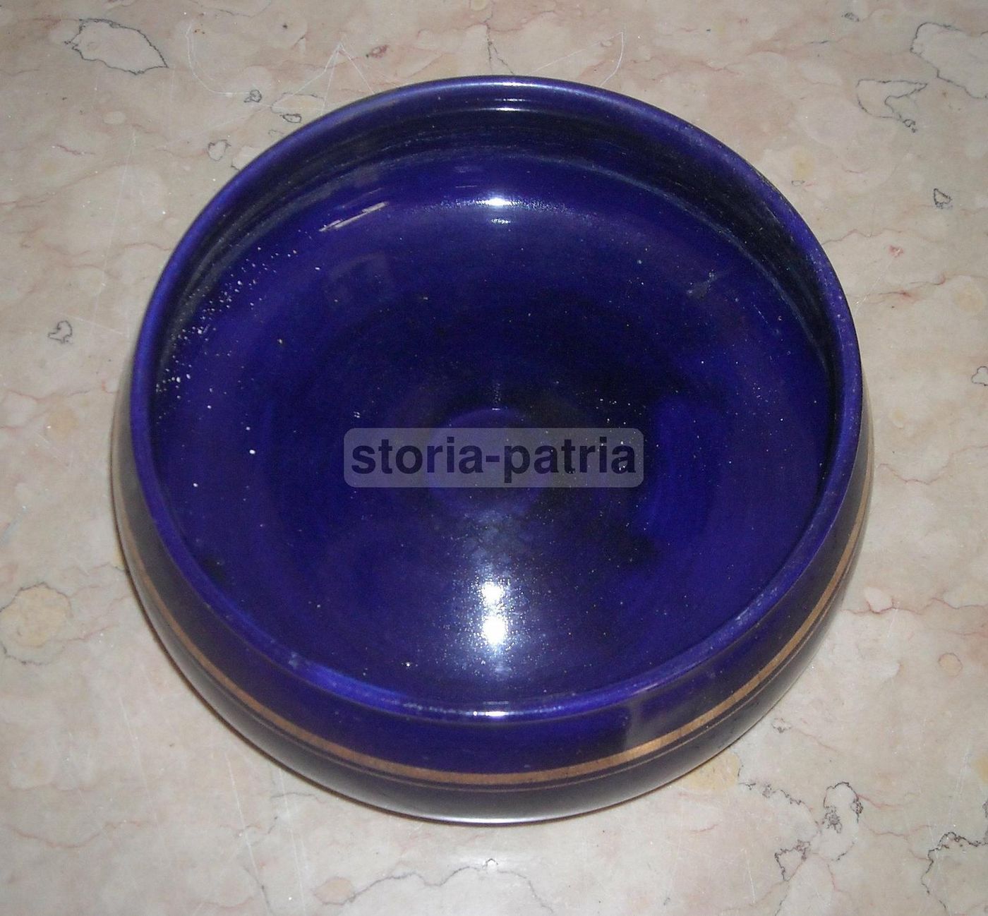 Ciotola Antica In Ceramica Blu Con Filetto Dorato, Fine '800