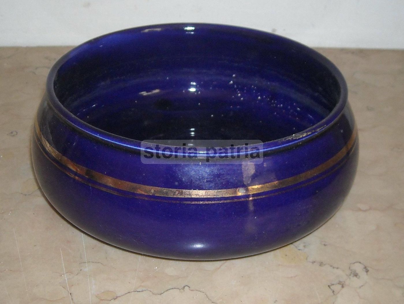 Ciotola Antica In Ceramica Blu Con Filetto Dorato, Fine '800