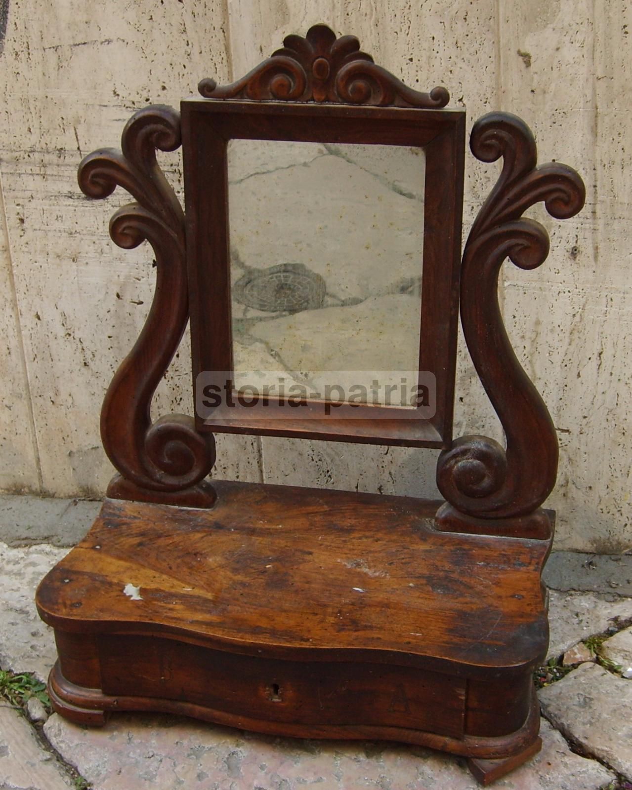 Antica Specchiera Da Toilette In Noce Massello Epoca 800 Napoletana