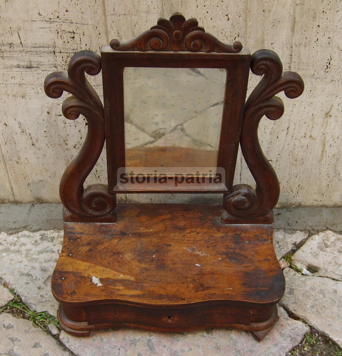 Antica Specchiera Da Toilette In Noce Massello Epoca 800 Napoletana
