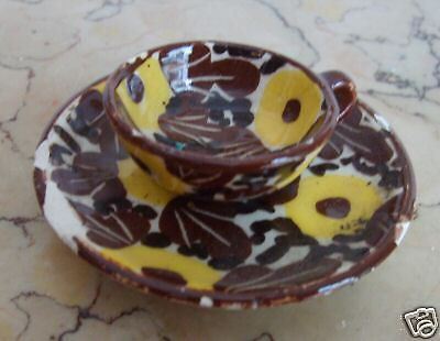 Tazza E Piattino Miniatura Ceramica Antica Per Casa Di Bambola