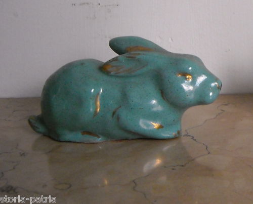 Ceramica Coniglio Da Collezione Smaltata Verde, Epoca Anni '50