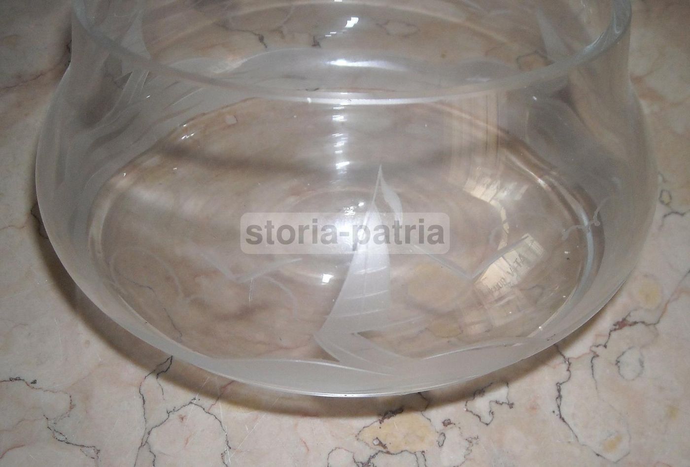 Ciotola In Vetro Con Decorazione Incisa Barche A Vela, Epoca '900