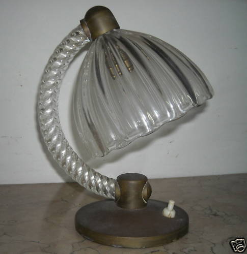 Lampada Da Tavolo Anni '30 In Vetro Di Murano E Ottone Vintage