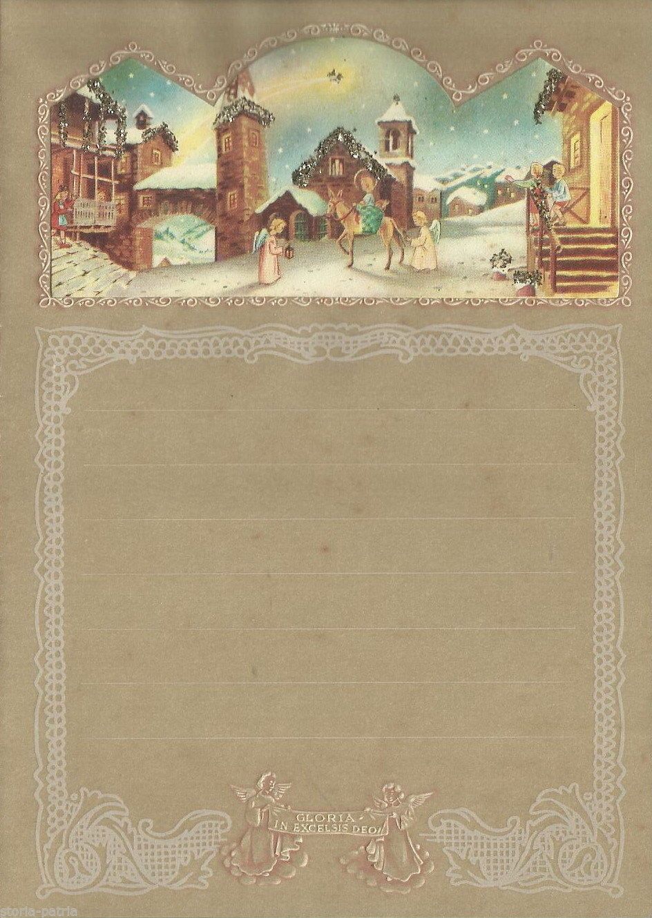 Letterina Di Natale Vintage Anni '50 Angeli E Paesaggio Innevato