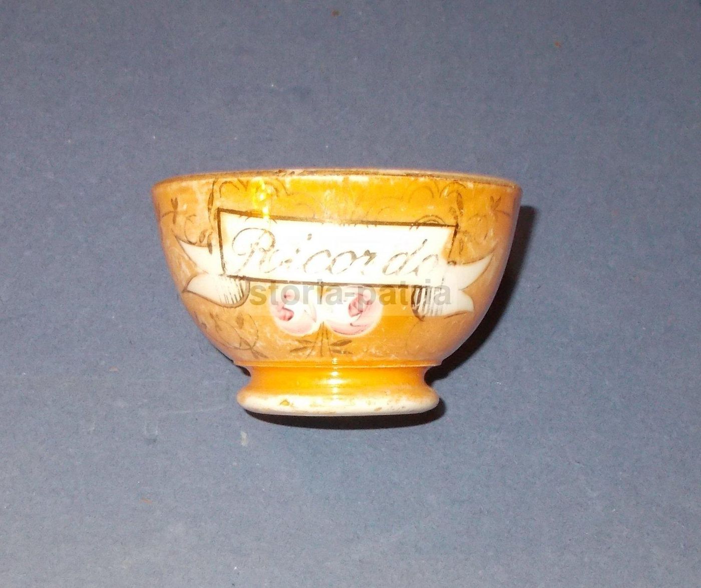 Tazza In Ceramica Lambrate Con Decori Floreali E Scritta Ricordo, Anni '20 '30