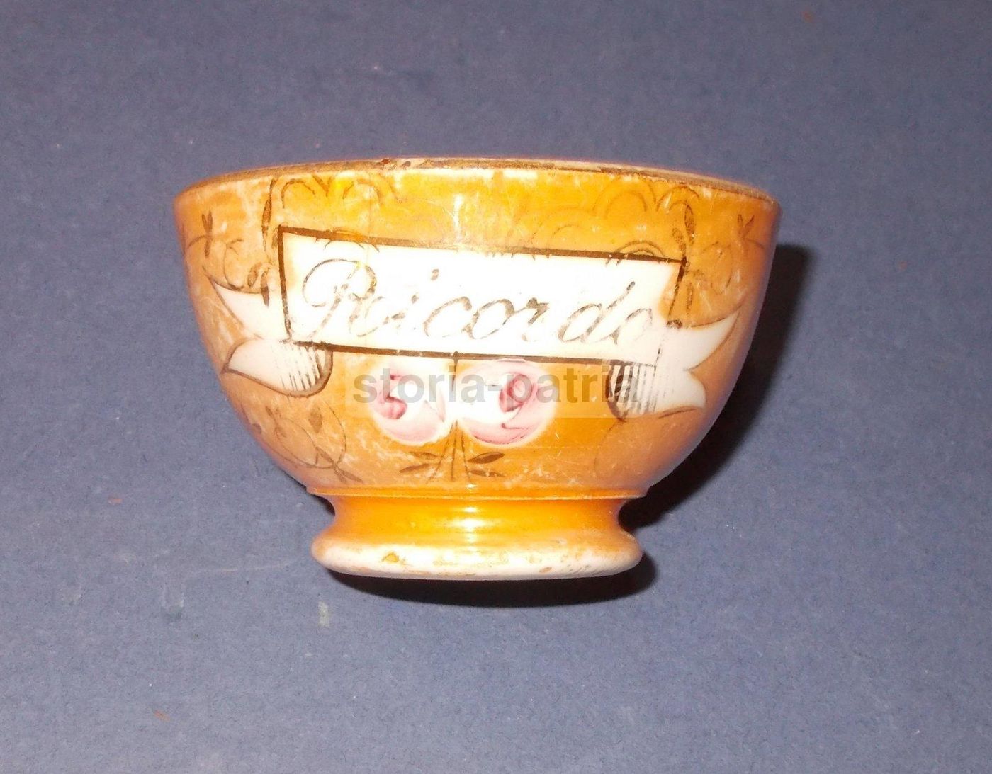 Tazza In Ceramica Lambrate Con Decori Floreali E Scritta Ricordo, Anni '20 '30