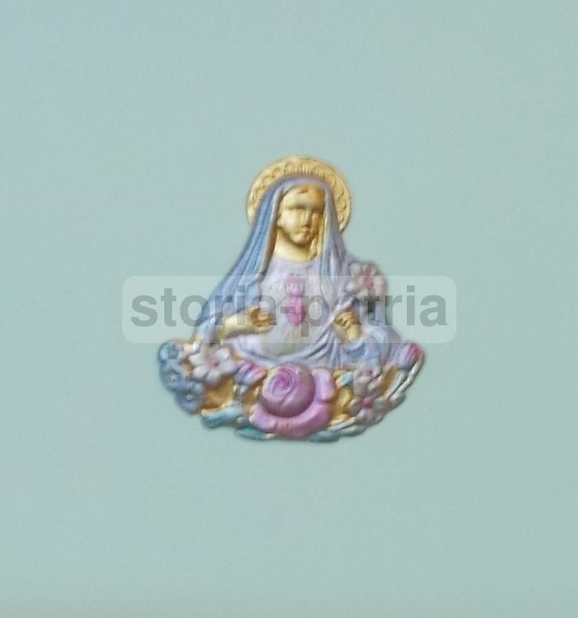 Placchetta Devozionale Madonna Cuore Trafitto Metallo Sbalzato