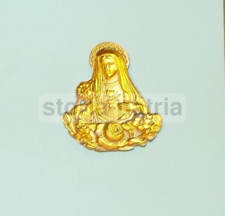 Placchetta Devozionale Madonna Cuore Trafitto Metallo Sbalzato