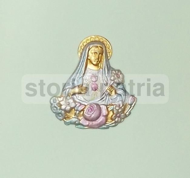 Placchetta Devozionale Madonna Cuore Trafitto Metallo Sbalzato