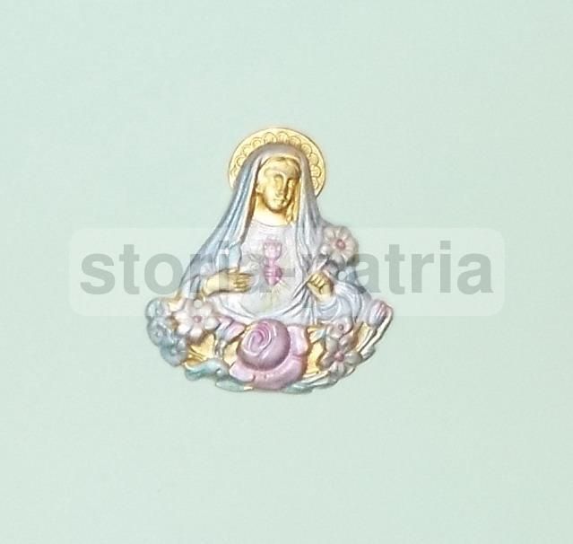 Placchetta Devozionale Madonna Cuore Trafitto Metallo Sbalzato