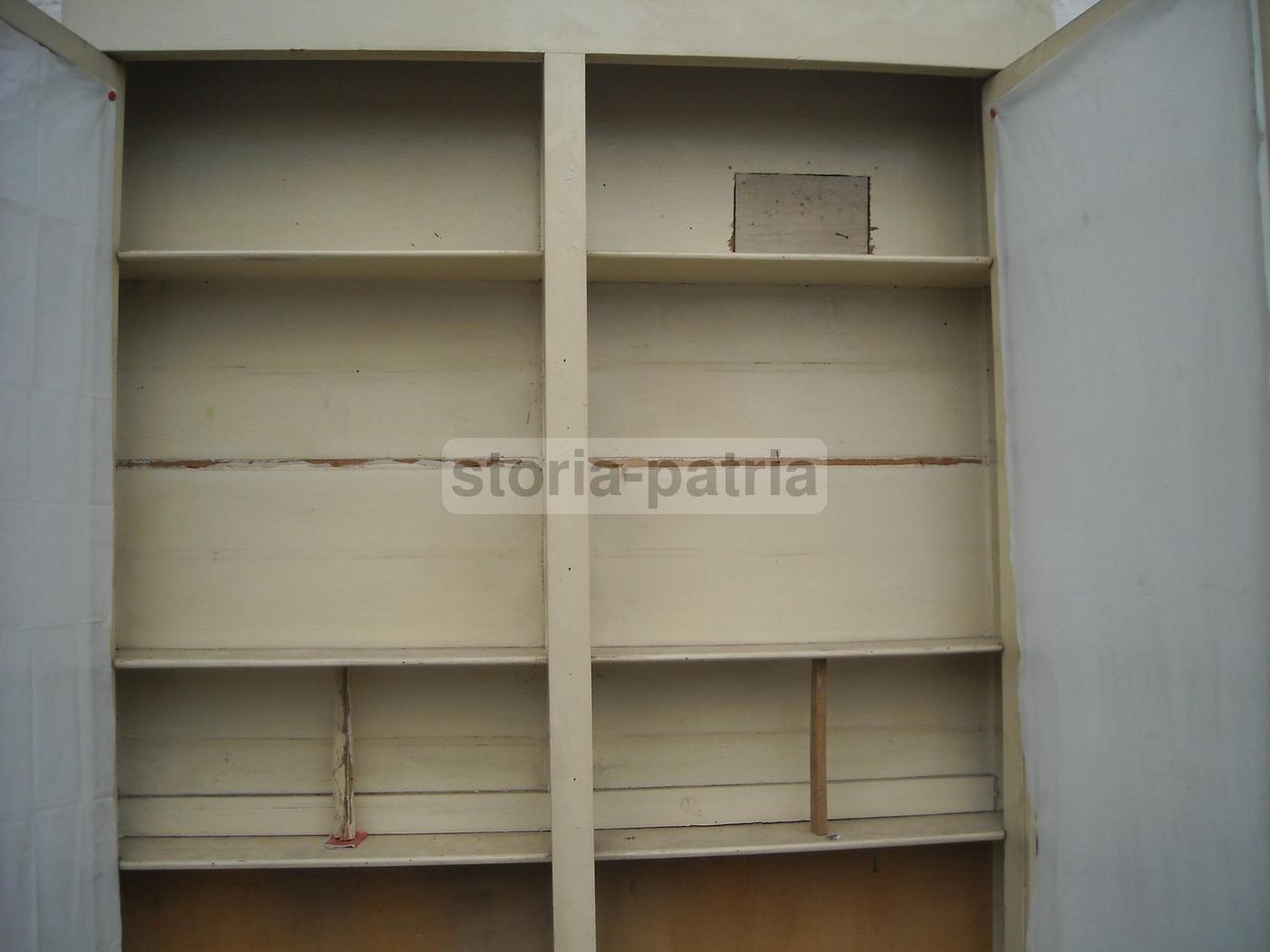Scaffalatura Antica In Legno Bianco Anni '20, Vetrina Libreria