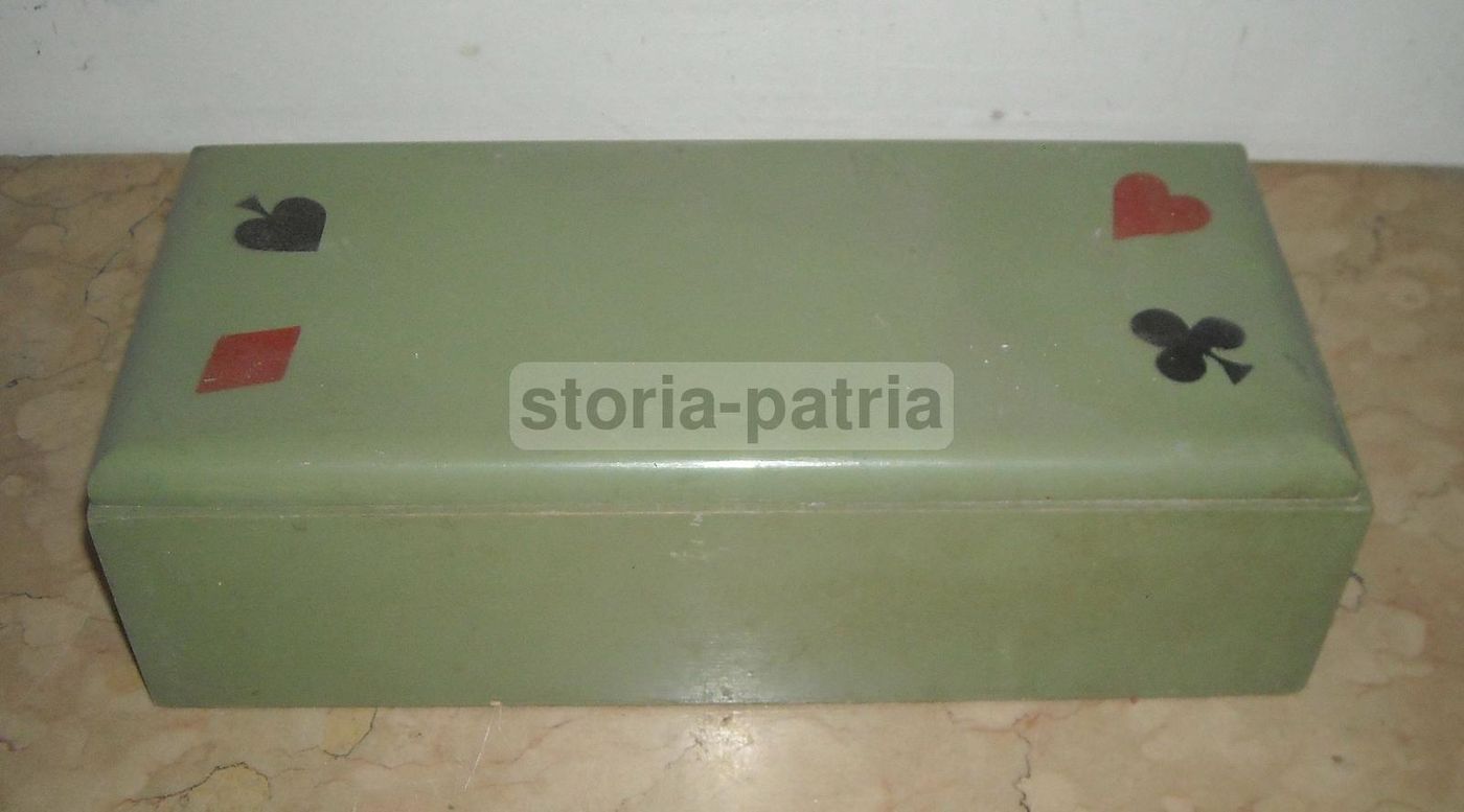 Scatola In Legno Laccato Verde Con Semi Delle Carte Da Gioco, Anni '30