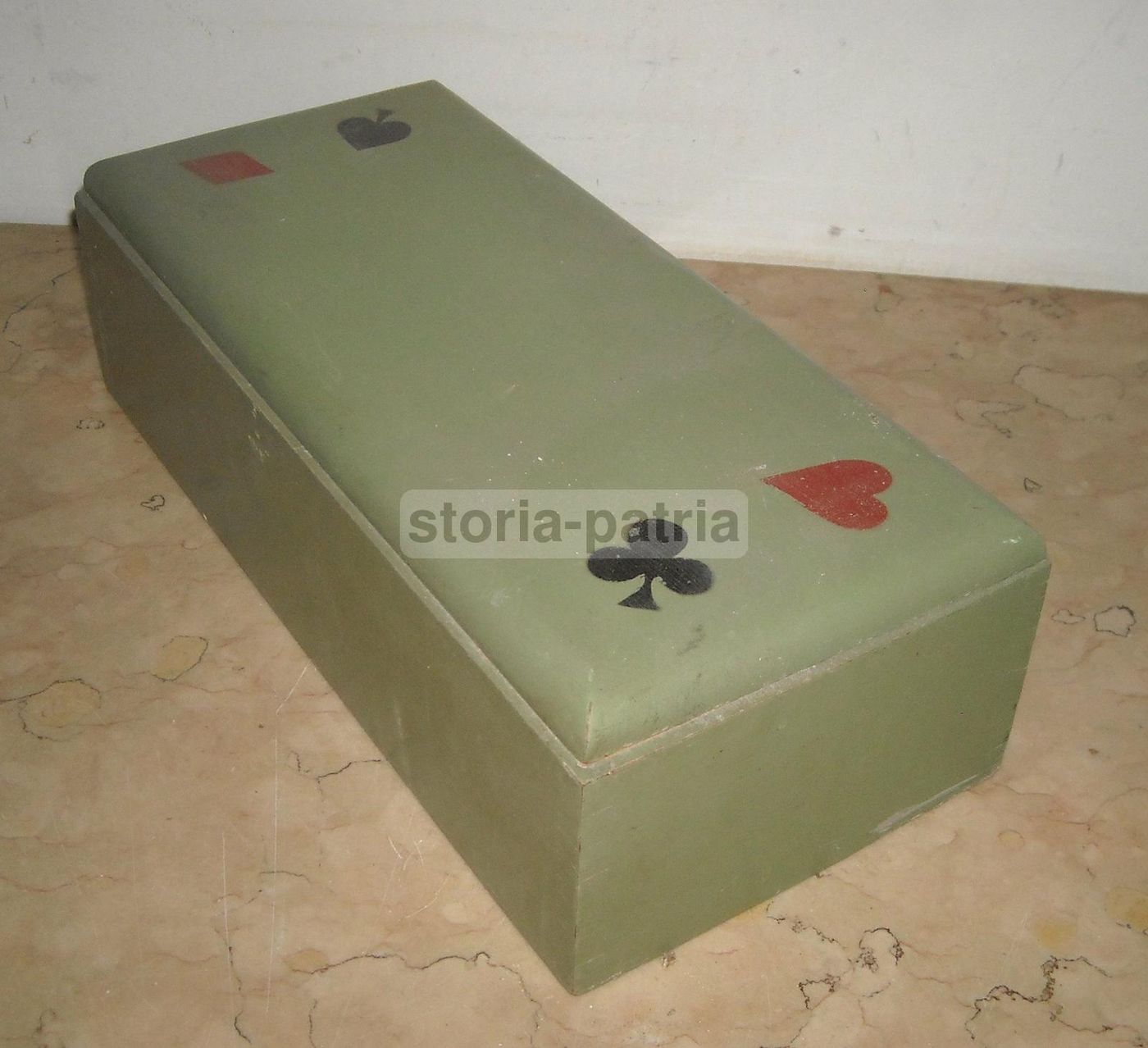 Scatola In Legno Laccato Verde Con Semi Delle Carte Da Gioco, Anni '30