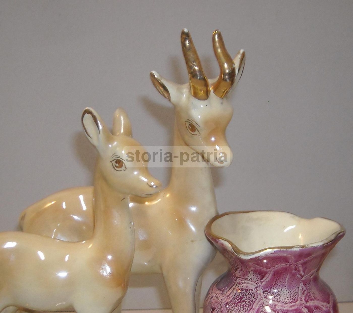 Scultura Ceramica Cerbiatti Con Vaso Portafiori Anni '40 '50