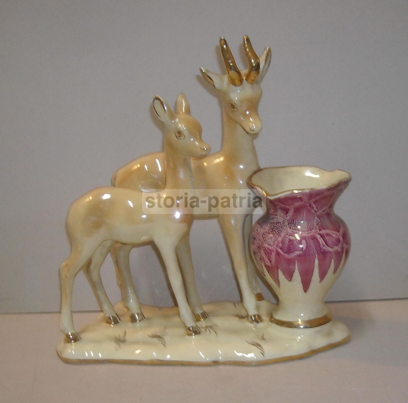 Scultura Ceramica Cerbiatti Con Vaso Portafiori Anni '40 '50
