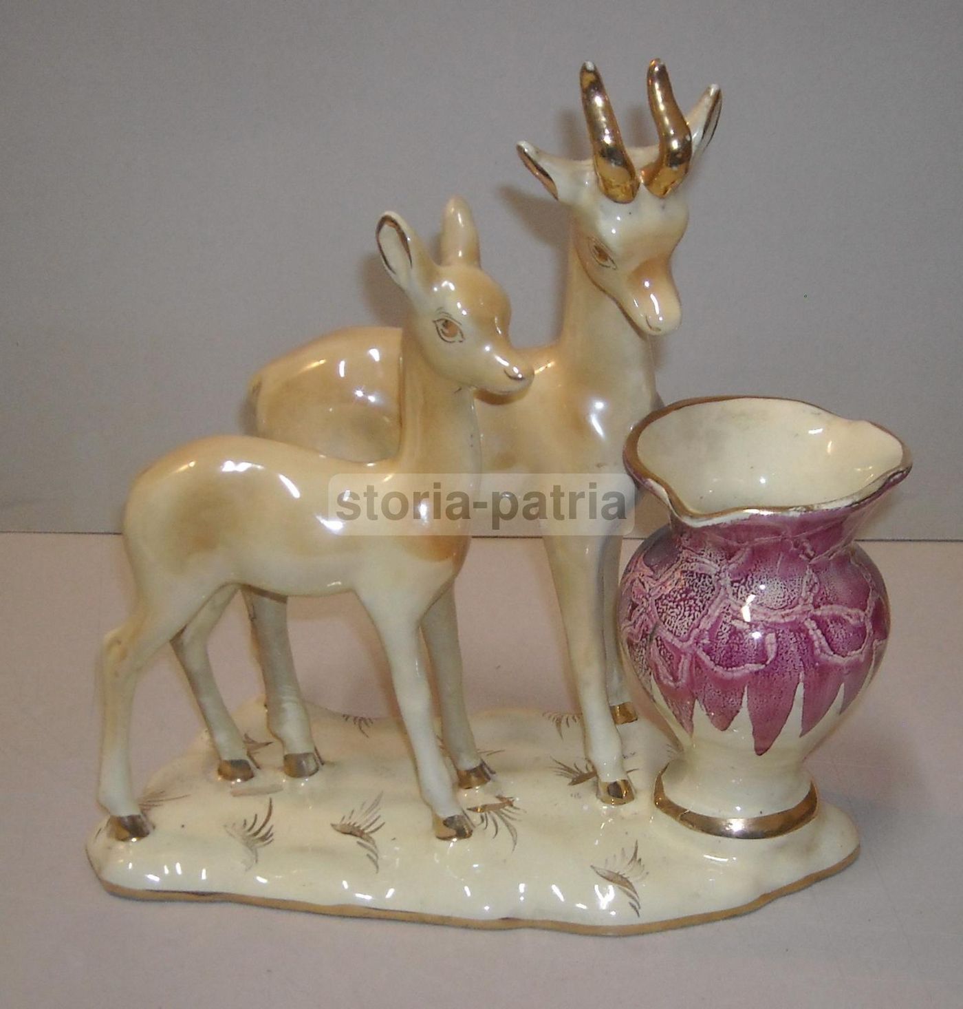 Scultura Ceramica Cerbiatti Con Vaso Portafiori Anni '40 '50