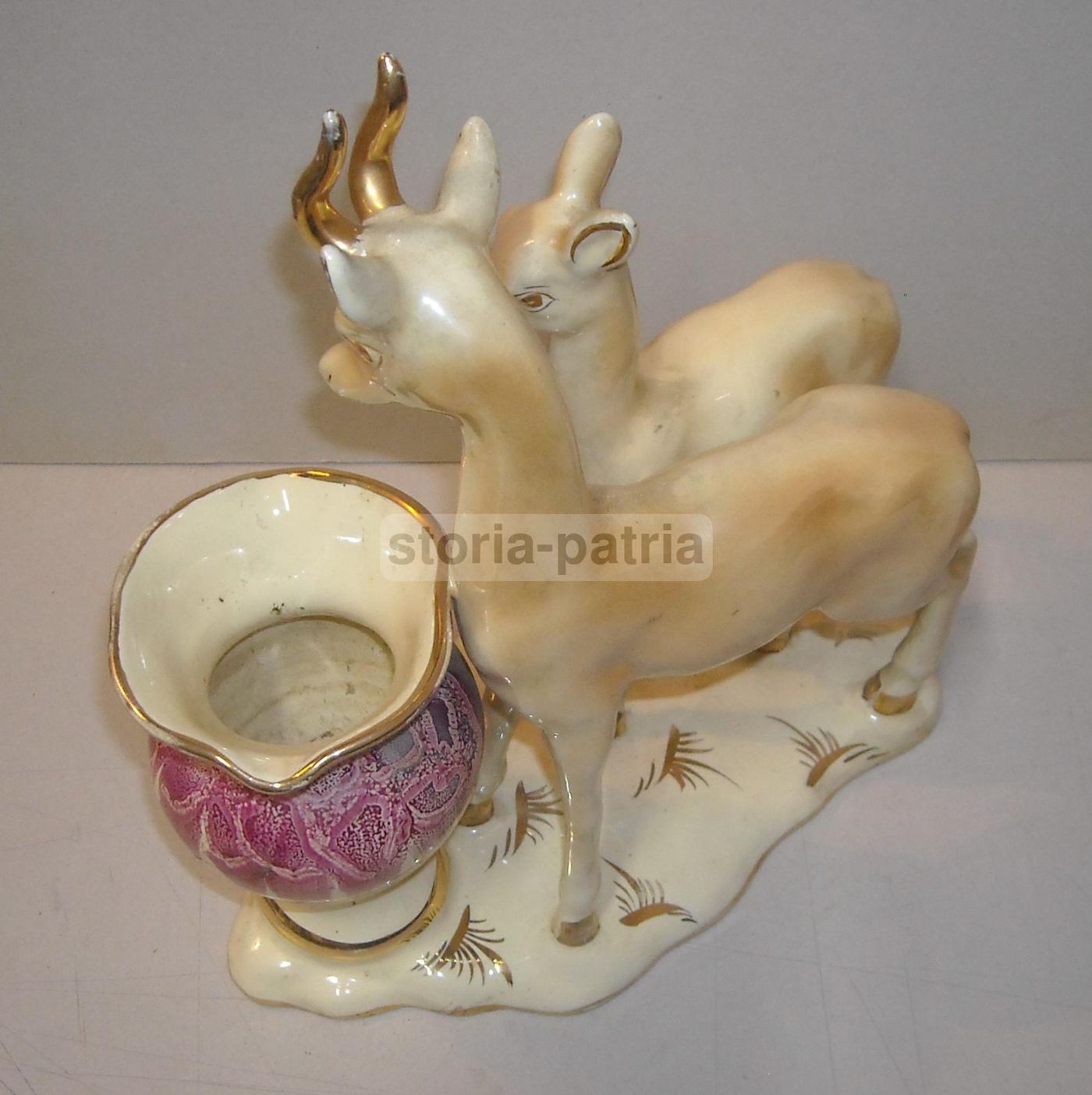 Scultura Ceramica Cerbiatti Con Vaso Portafiori Anni '40 '50