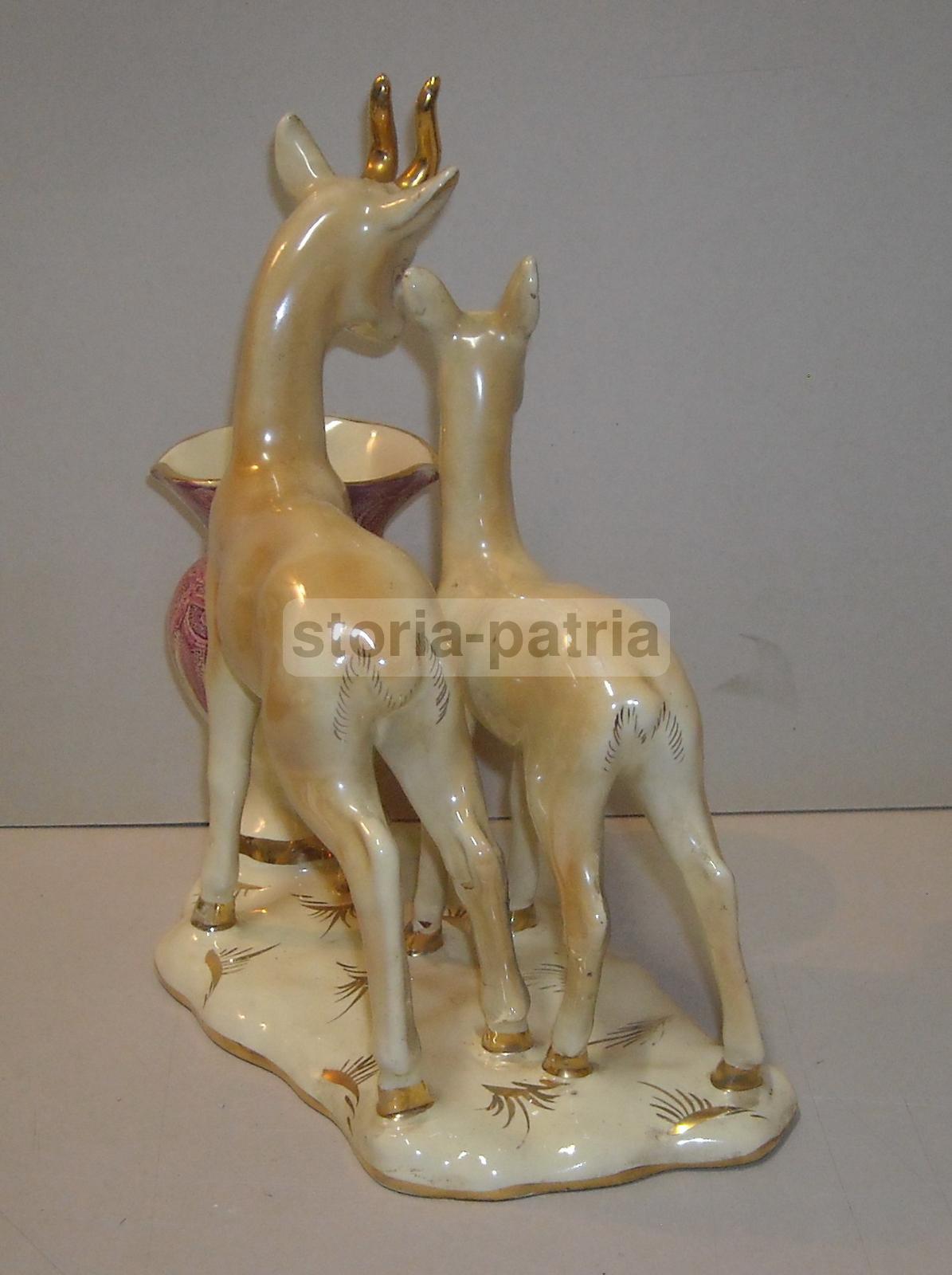 Scultura Ceramica Cerbiatti Con Vaso Portafiori, Anni '40 '50