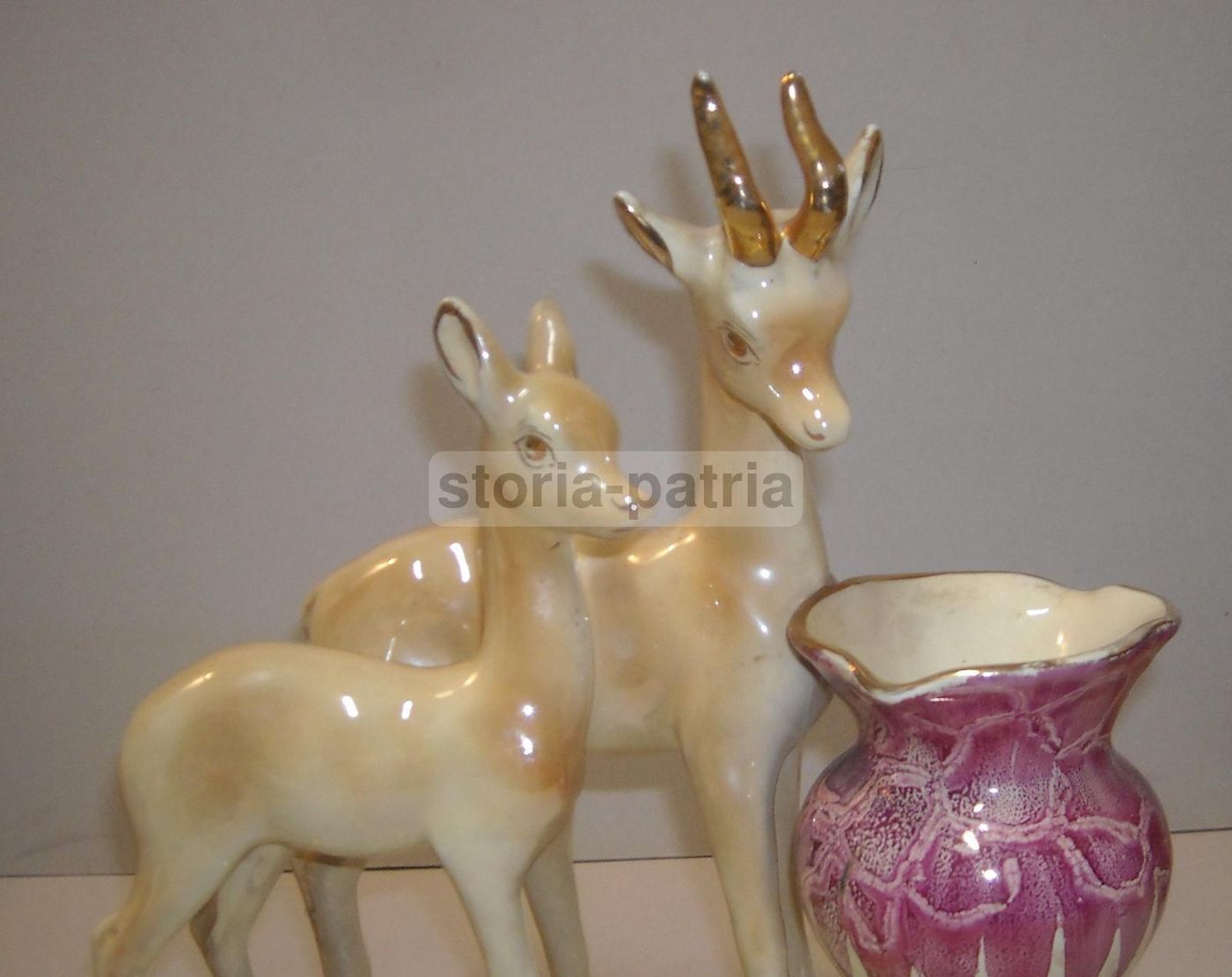 Scultura Ceramica Cerbiatti Con Vaso Portafiori Anni '40 '50