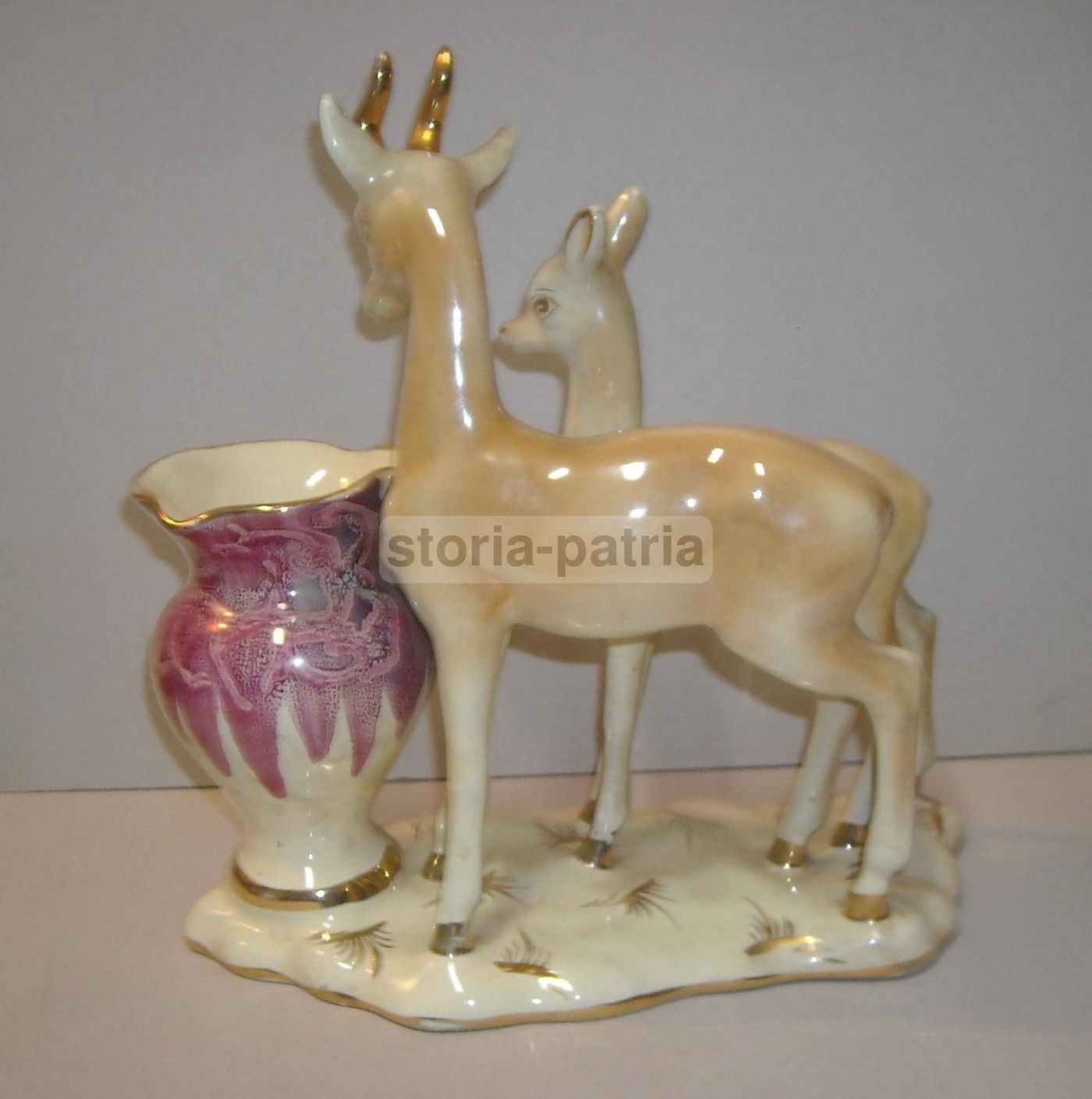 Scultura Ceramica Cerbiatti Con Vaso Portafiori Anni '40 '50