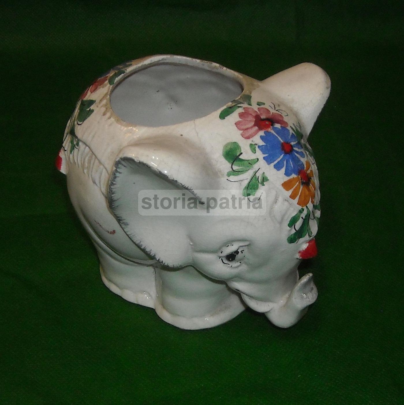 Scultura Elefante In Ceramica Con Decori Floreali, Anni '50
