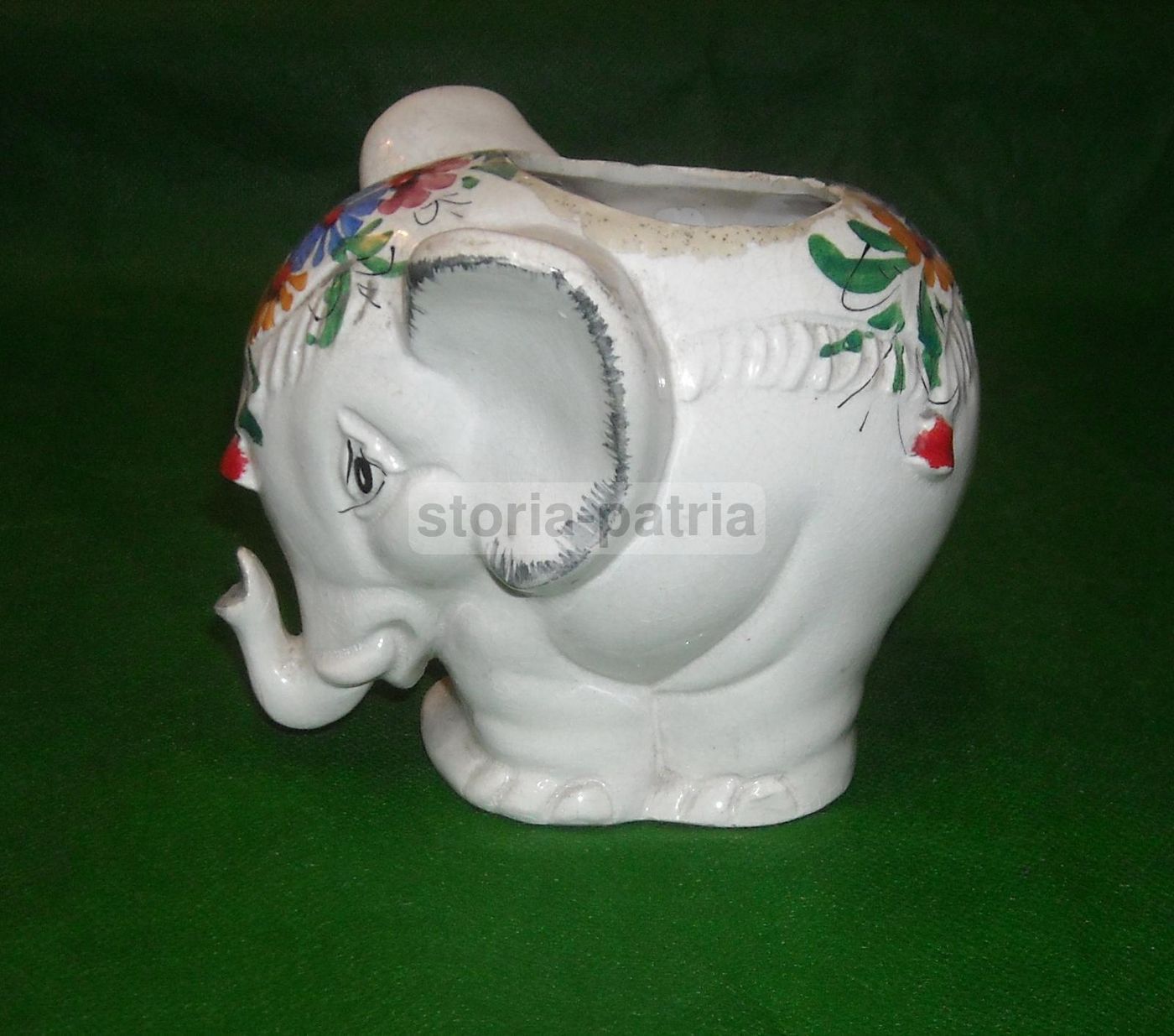 Scultura Elefante In Ceramica Con Decori Floreali, Anni '50