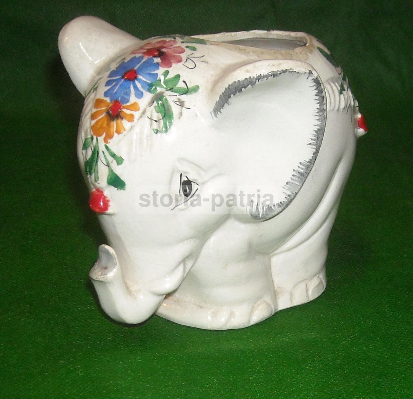 Scultura Elefante In Ceramica Con Decori Floreali, Anni '50