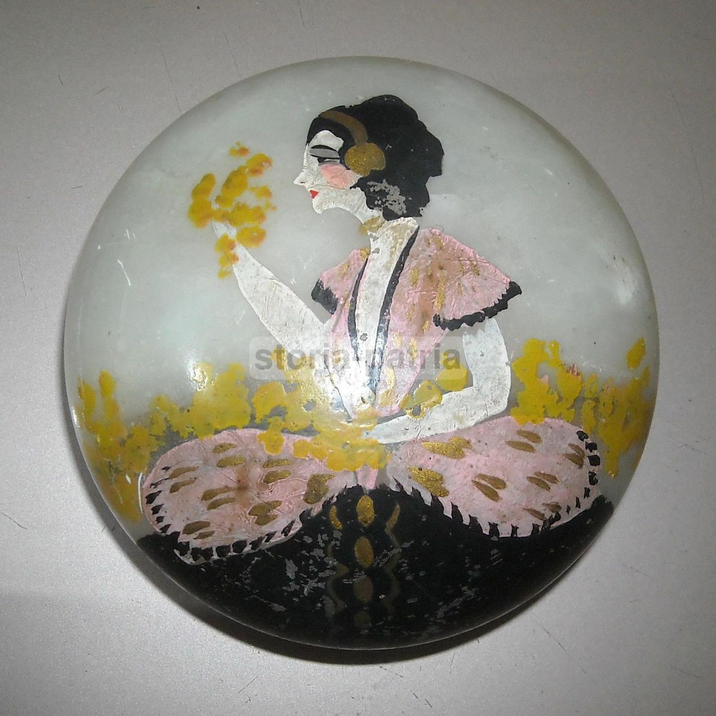 Scatola Liberty In Alabastro Con Dama Dipinta, Inizio '900