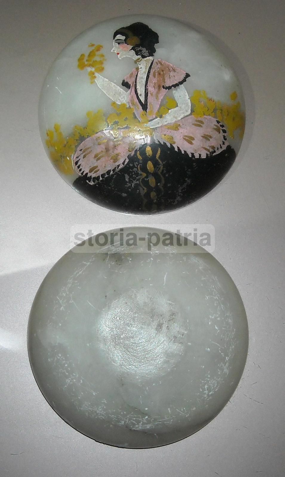 Scatola Liberty In Alabastro Con Dama Dipinta, Inizio '900