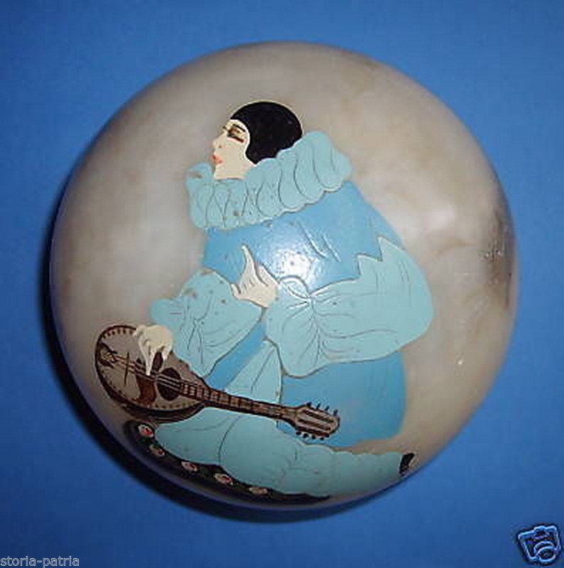 Scatola Liberty In Alabastro Con Maschera Musicante Dipinta
