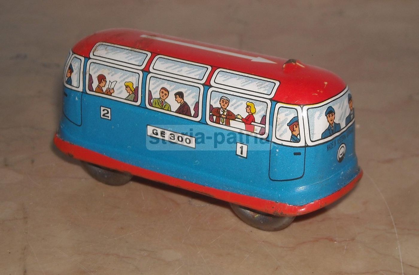 Tram Giocattolo In Latta, Made In Western Germany, Anni '50, Meccanismo A Corda