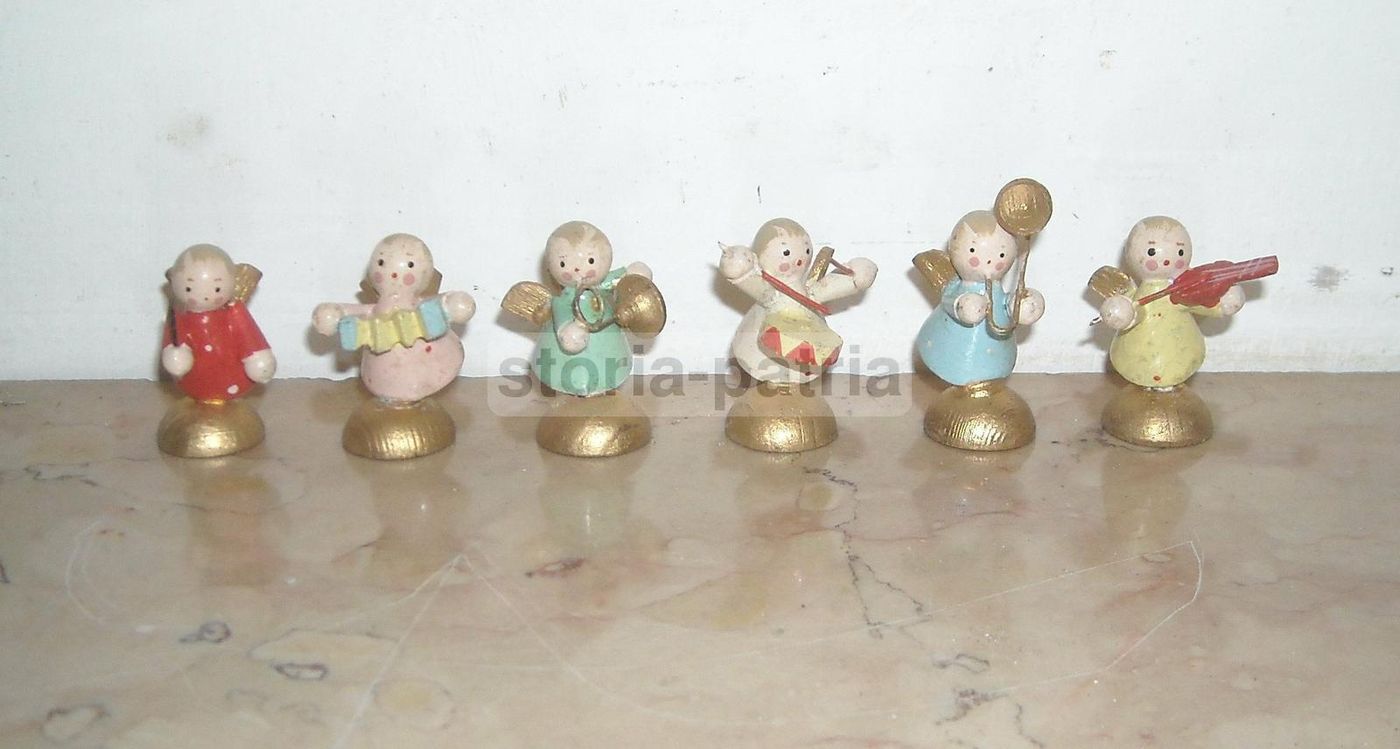 Set 6 Angeli Musicanti Miniatura Legno Laccato Italia '900