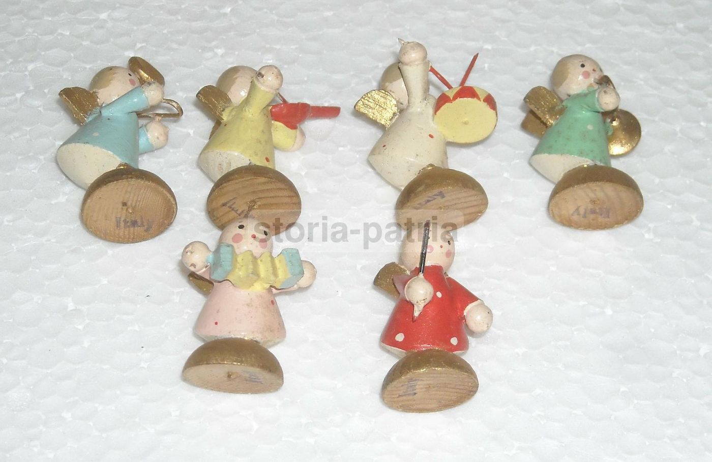 Set 6 Angeli Musicanti Miniatura Legno Laccato Italia '900
