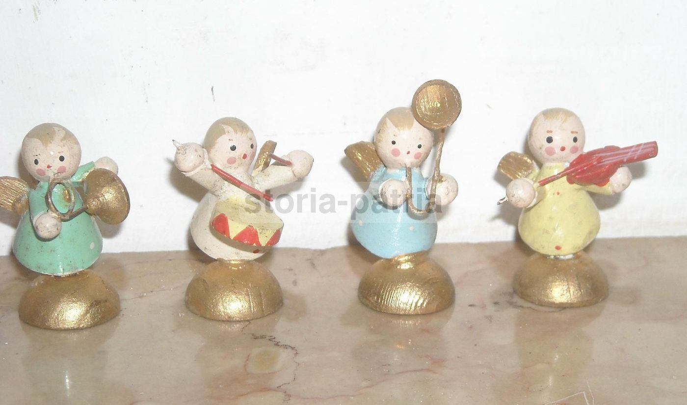 Set 6 Angeli Musicanti Miniatura Legno Laccato Italia '900
