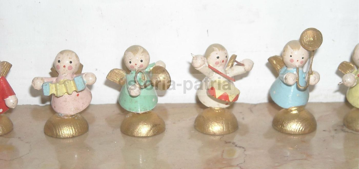 Set 6 Angeli Musicanti Miniatura Legno Laccato Italia '900