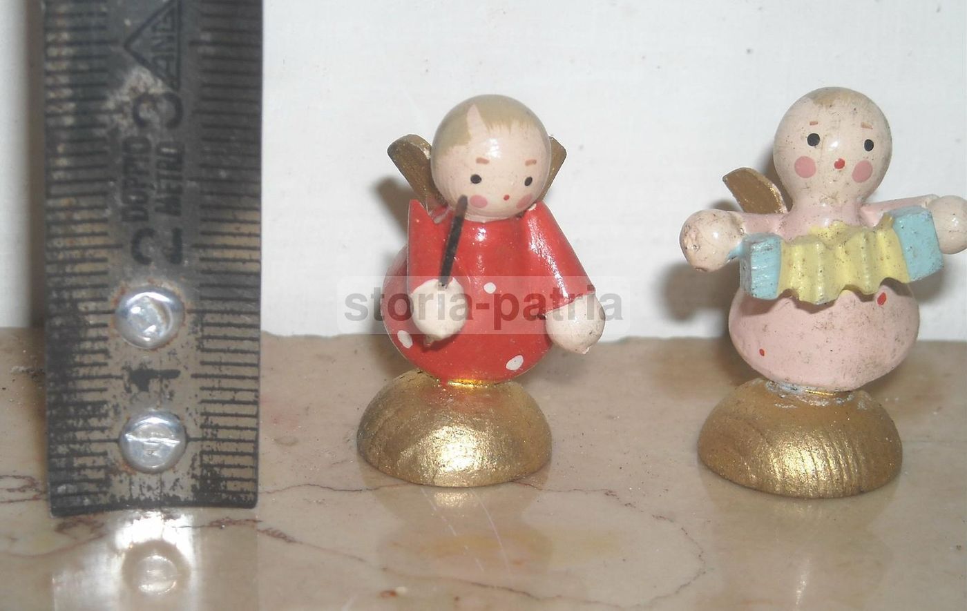 Set 6 Angeli Musicanti Miniatura Legno Laccato Italia '900