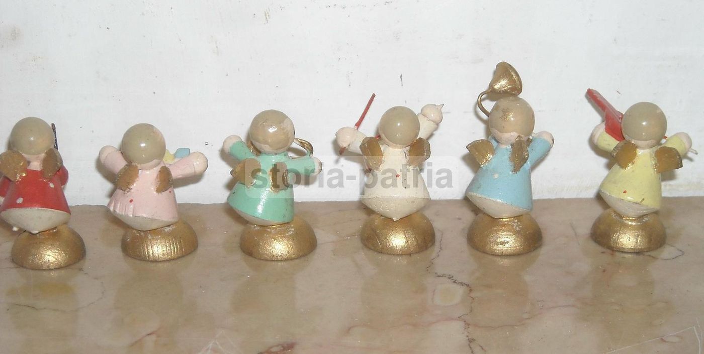 Set 6 Angeli Musicanti Miniatura Legno Laccato Italia '900