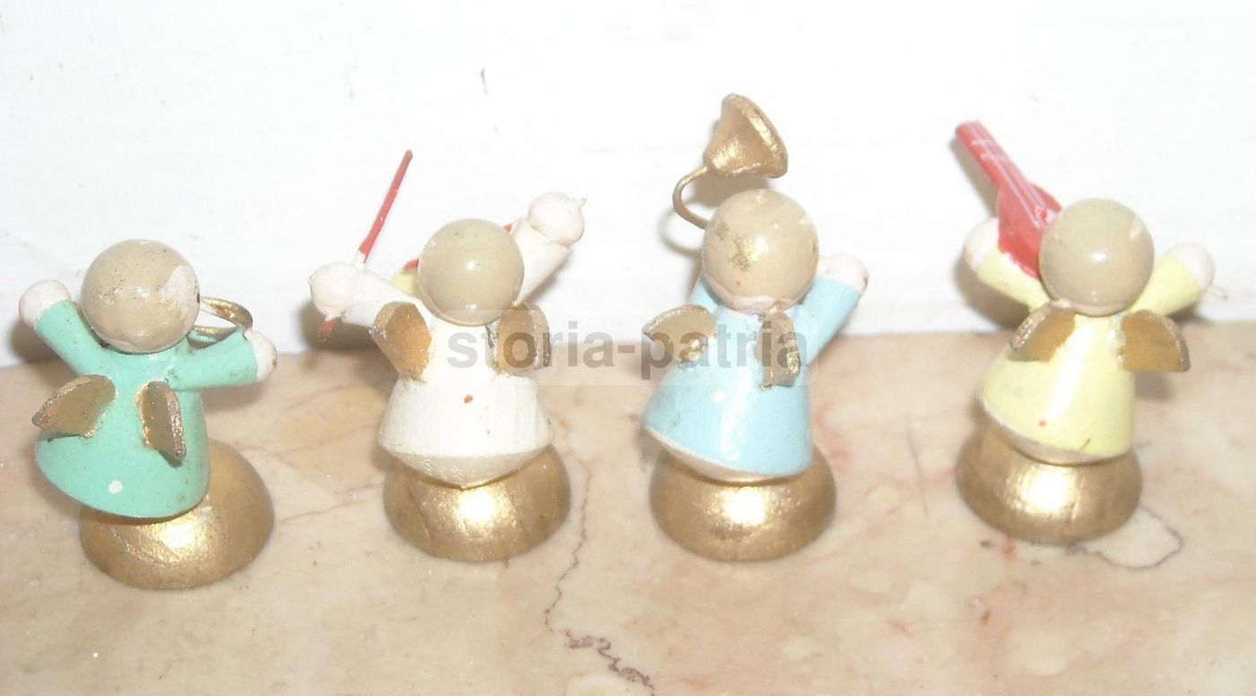 Set 6 Angeli Musicanti Miniatura Legno Laccato Italia '900