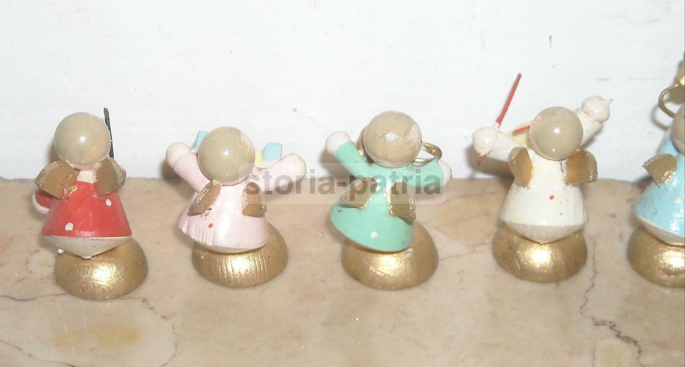 Set 6 Angeli Musicanti Miniatura Legno Laccato Italia '900